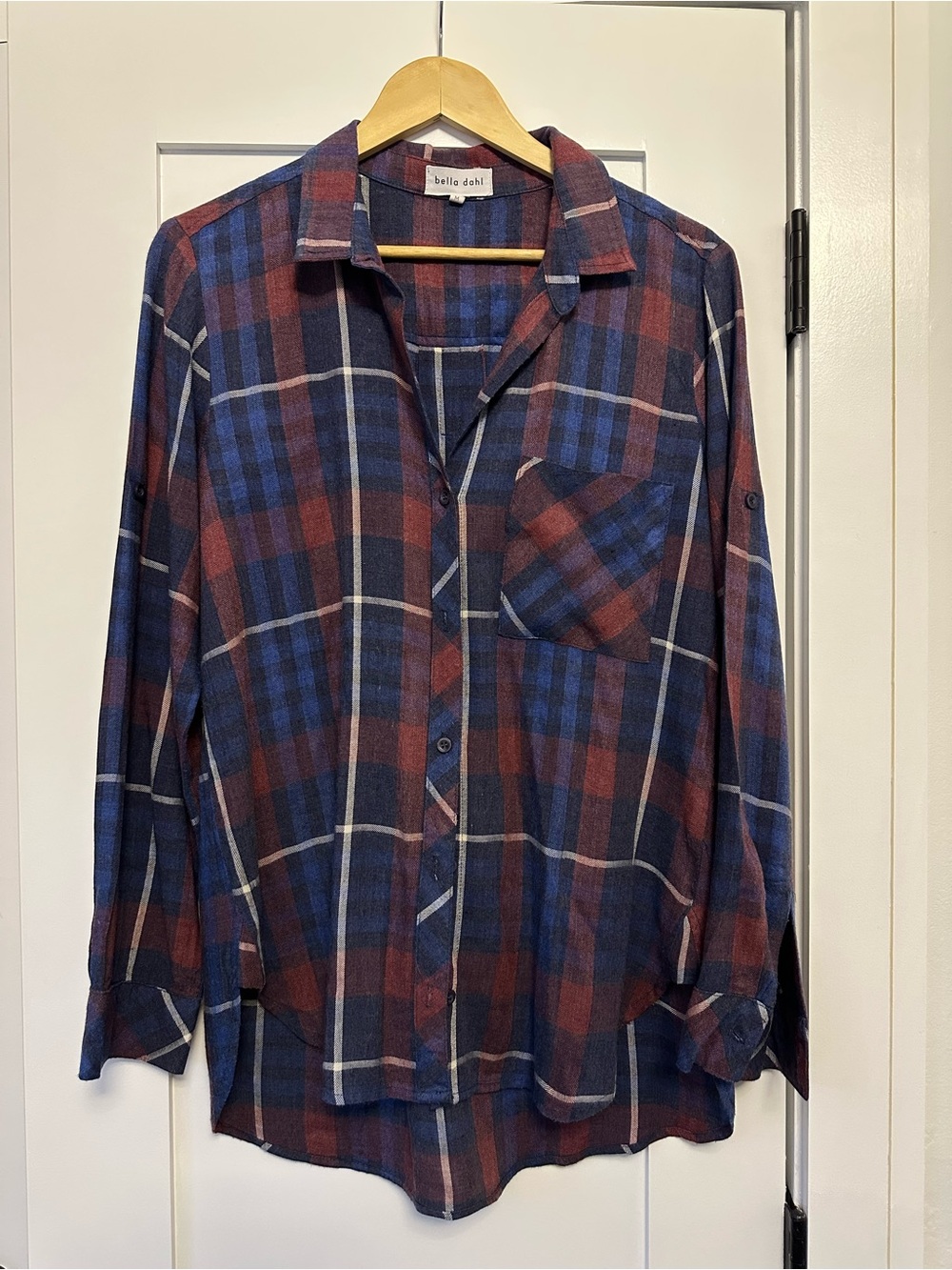 Bella Dahl Navy and Burgundy Plaid Button-Down Shirt